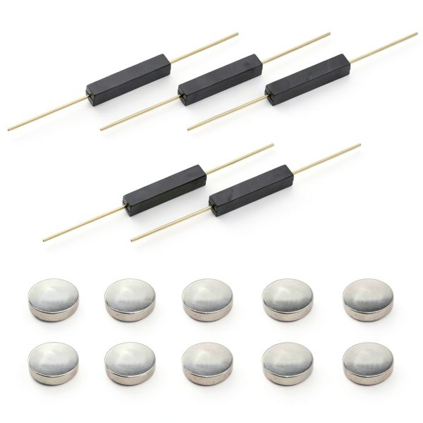 Plastic Reed Switch 5pcs with 10 Small Magnets WOWOONE N/O 2.5mm×14mm-3